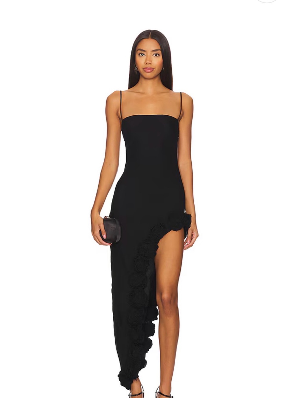MAJORELLE Montauk Gown in black with rose slit detail